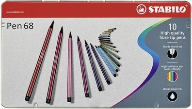 Premium-Filzstift - Stabilo Pen 68 - 10er Metalletui - mit 10 verschieden Farben