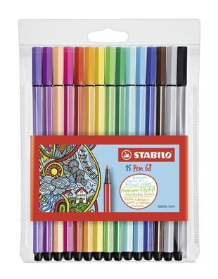 Premium-Filzstift - Stabilo Pen 68 - 15er Pack - mit 15 verschiedenen Farben