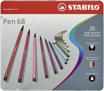 Premium-Filzstift - Stabilo Pen 68 - 20er Metalletui - mit 20 verschiedenen Farb