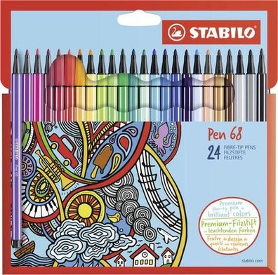 Premium-Filzstift - Stabilo Pen 68 - 24er Pack - mit 24 verschiedenen Farben