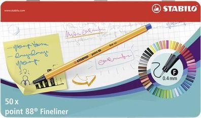 Fineliner - Stabilo point 88 - 50er Metalletui - mit 47 verschiedenen Farben - 2