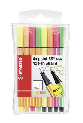 Fineliner & Filzstifte - Stabilo point 88 Mini & Pen 68 Mini - 8er Pack - Neonfa