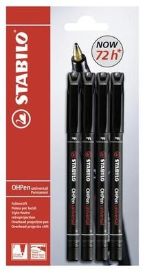 Folienstift - Stabilo OHPen universal - permanent fein - 4er Pack - schwarz