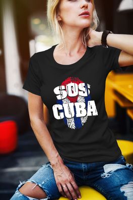 T-Shirt Damen-Patria Y Vida Flag Cuba Freedom Cuba Libre SOS