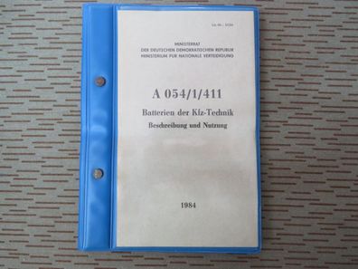 NVA, DDR, DV, A 054/1/411 Batterien der Kfz-Technik Beschreibung und Nutzung