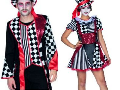 Pierrotkostüm Harlekin Damen Herren Pantomime Kleid Frack Karneval Fasching