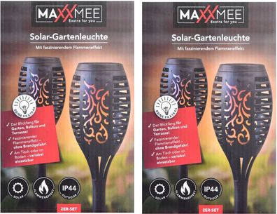 2x 2-er LED Solar Fackel Flamme von Maxxmee Garten Feuer Tageslichtsensor NEU