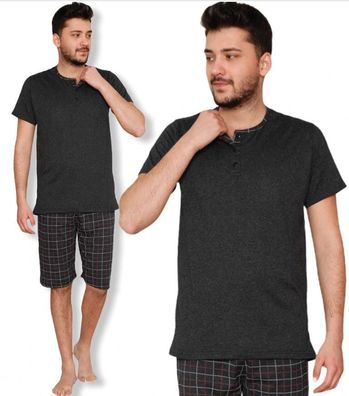 HEYO Schlafanzug Herren Kurz Pyjama aus Baumwolle Zweiteiliges Set Shorts T-shirt XXL
