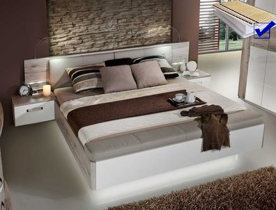 Doppelbett Rubio 1 Sandeiche weiß 180x200 Bett LED Nako Rost Matratze