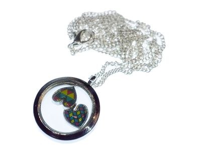 Medaillon Kette Medallion Halskette 80cm Miniblings Herzen DIY Liebe Kreis Herz bunt