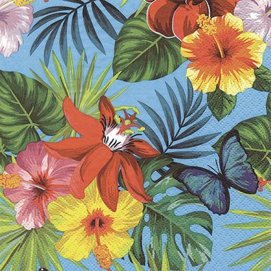 20 Servietten, Tropisch Blumen und Schmetterlinge, Sommer, Strand 33x33 cm