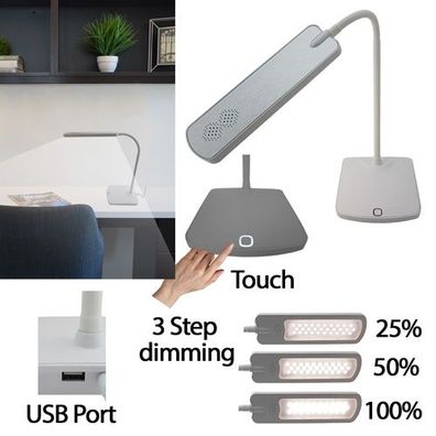 LED Schreibtischlampe Touch dimmbar silber weiß mit USB Anschluss