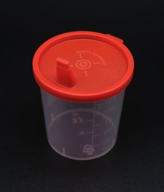 Urinbecher 125 ml, mit Schnappdeckel rot, 100 Stück