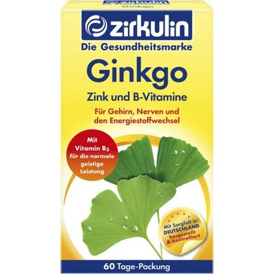 Zirkulin Ginkgo Tabletten Zink und B-Vitamine Gehirn Nerven 60er