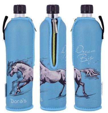Dora´s Glasflasche 500 ml mit Neoprenbezug Pferd