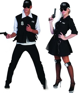 Kostüm FBI Agent Agentin mit Kappe Uniform Police Polizist Karneval Fasching
