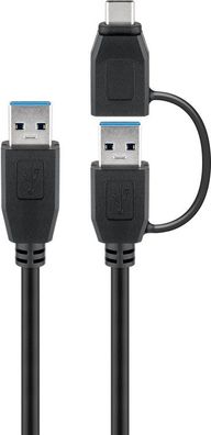 goobay - USB 3.0 Kabel mit 1 USB A auf USB-C™ - Adapter, schwarz - 1 Meter