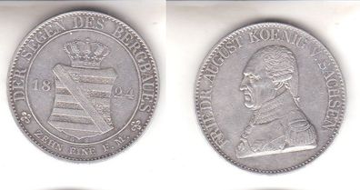 1 Taler Silber Münze Ausbeute Segen des Bergbaues Sachsen 1824 G.S. (111578)