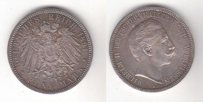 5 Mark Silber Münze Preussen Wilhelm II 1891 A Stgl. (119418)