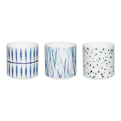 Windlichthalter Set aus Porzellan - Teelichthalter mit Muster blau & weiss