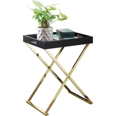 WERAN Beistelltisch Klappbar Schwarz/ Gold mit Serviertablett Ablagetisch