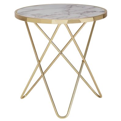 WERAN Beistelltisch Marmor Rund Gold Metallgestell Wohnzimmertisch Couchtisch