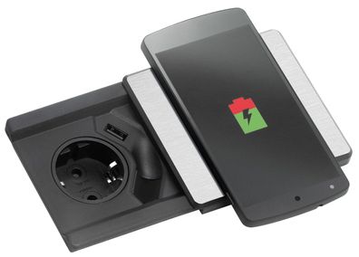 Einbausteckdose Square Qi mit USB A, Küchensteckdose, Ladestation