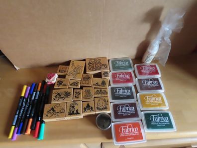 17 verschiedene Stempel Heindesign + 8 Fabrico Stempelfarben + 5 Duo Marker Fabrico