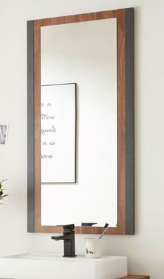 Badspiegel Wandspiegel Eiche und grau 54 x 108 cm Badezimmer Spiegel groß Auburn