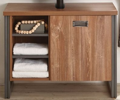 Waschbeckenunterschrank Eiche und grau Waschtisch Unterschrank Bad Möbel Auburn