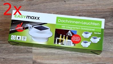 6-er Set Solar Dachrinnenleuchten Weiß Lampen Rund Solarpanel von Easymaxx