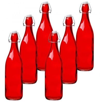 Glasflasche 0,5L rot mit Bügelverschluss - 6er Set Flasche Bügelflasche