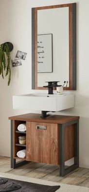 Badmöbel Set Badezimmer Möbelset 2-tlg Waschtisch und Spiegel Eiche grau Auburn
