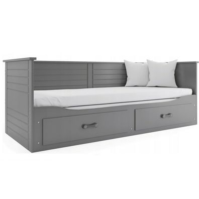 Bett grau ausziehbar Matratze Lattenrost mit Schubladen 80 / 160x200cm