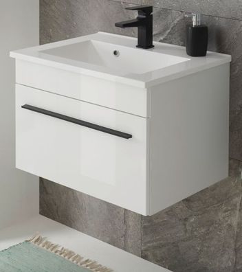 Waschtisch Set Waschbeckenunterschrank MIT Waschbecken weiß Hochglanz Design-D
