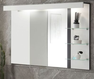 Bad Spiegel mit Ablage und LED weiß Hochglanz Badmöbel Badezimmerspiegel Design-D