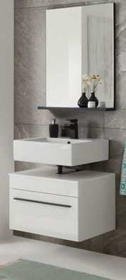 Badmöbel Set Badezimmer Möbelset Waschtisch und Spiegel weiß Hochglanz Design-D