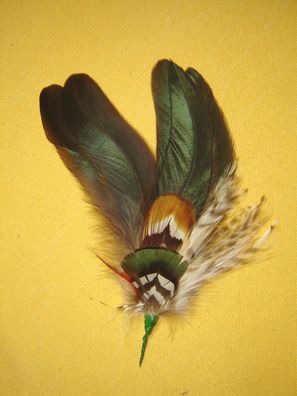 Damenhutfeder Hahnenfedern grün mit bunt Hutschmuck 15 cm Art5530
