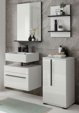 Bad Möbelset in weiß Hochglanz Badezimmer Set 4-tlg. Badmöbel Design-D 115 cm