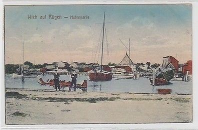 66389 Ak Wiek auf Rügen Hafenpartie 1921