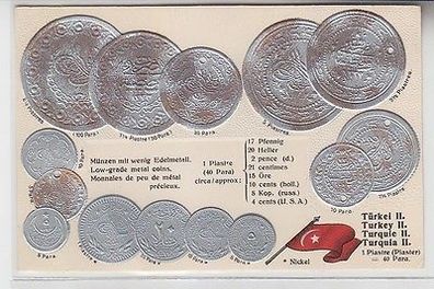 65816 Präge Ak Türkei II. mit Abbildungen von Münzen um 1910