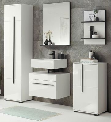 Bad Badezimmer komplett Set 5-teilig Badmöbel in weiß Hochglanz Design-D 170 cm