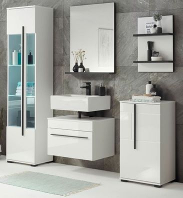 Bad Möbelset Badezimmer komplett Set weiß Hochglanz 5-tlg 170 cm Badmöbel Design-D