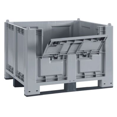 Palettenbox mit Kommissionierklappe und 3 Kufen, LxBxH 1200x800x850 mm
