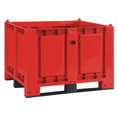Palettenbox mit 3 Kufen, LxBxH 1200x800x850 mm, Boden/ Wände geschlossen, rot