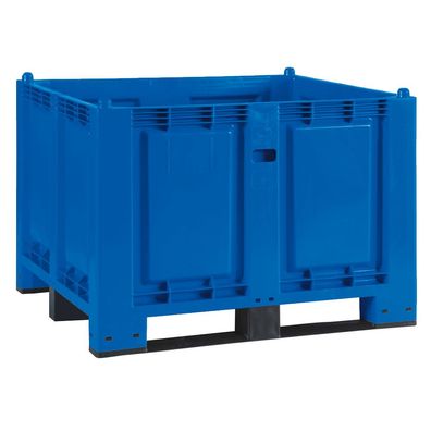 Palettenbox mit 3 Kufen, LxBxH 1200x800x850 mm, Boden/ Wände geschlossen, blau