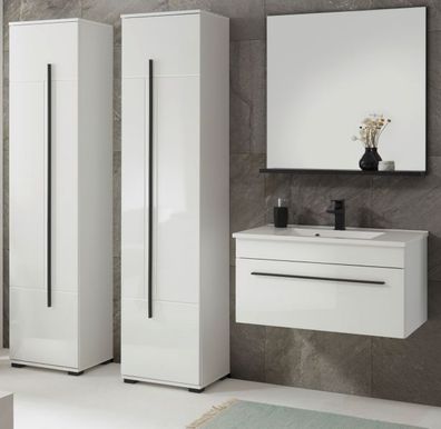 Badmöbel Badezimmer Set Bad komplett MIT Waschbecken weiß Hochglanz Design-D