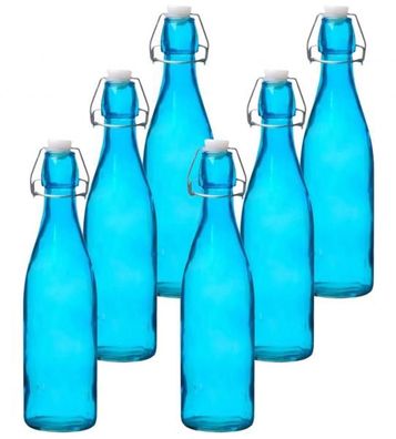 Glasflasche 1,0L blau mit Bügelverschluss - 6er Set