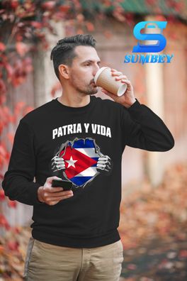 Sweatshirt Herren-Patria Y Vida SOS Cuba Flag Free Cuba