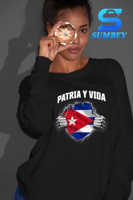 Sweatshirt Damen-Patria Y Vida SOS Cuba Flag Free Cuba